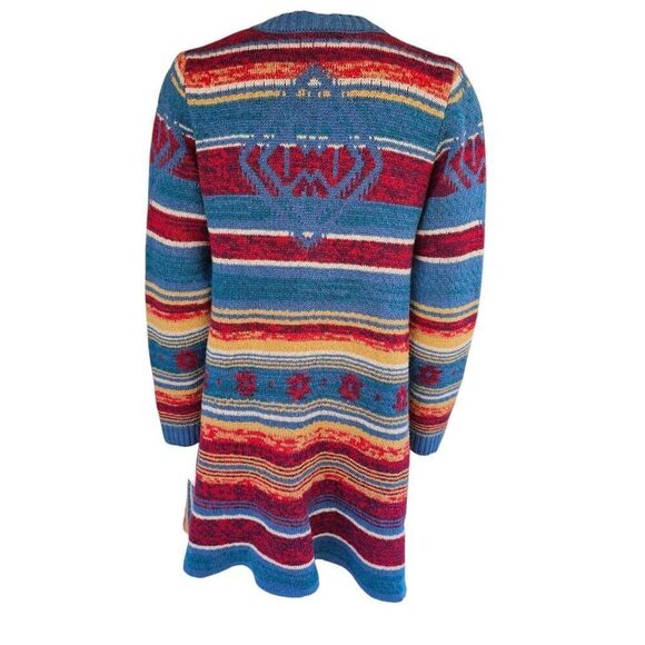 Wrangler Women’s M Long Cardigan Sweater Fringe Open Front Boho Aztec Southwest - Picture 4 of 7